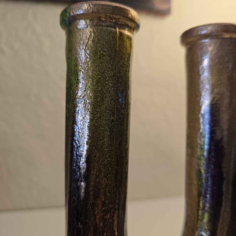 2 HANDCRAFTED Upcycled Glass Vases Brown & Copper HANDPAINTED Tabletop Art Decor - Picture 5 of 17